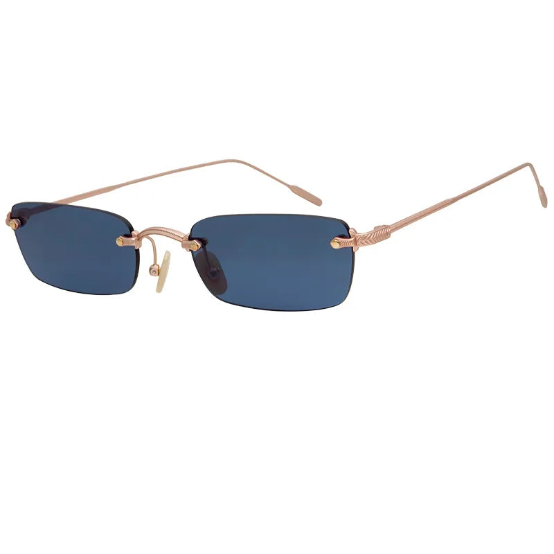Rimless Square Uv400 Pure Titanium Sunglasses Men and Women Outdoor Designer Gold Silver Eyeglasses with Nylon Lenses