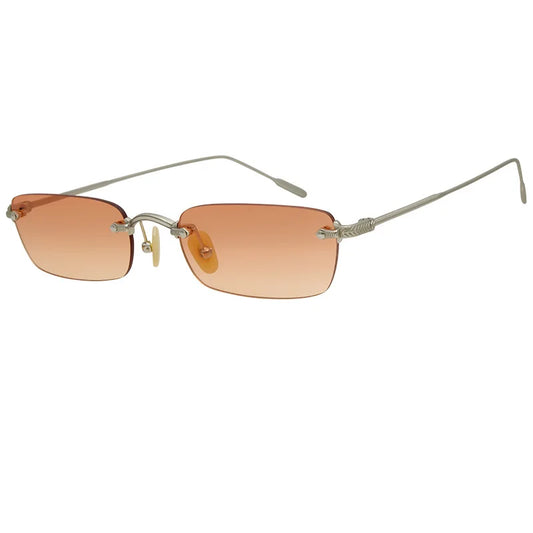 Rimless Square Uv400 Pure Titanium Sunglasses Men and Women Outdoor Designer Gold Silver Eyeglasses with Nylon Lenses