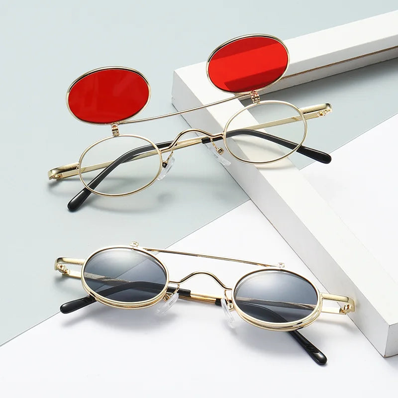 Round Frame Mirror Hip Hop Versatile Sunglass Women Metal Trendy Sunglasses for Men Luxury Designer Vintage Sun Glasses