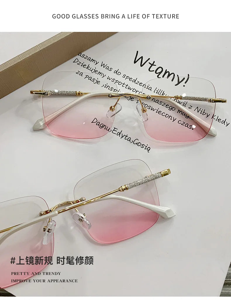 Silver Frame Blush Lenses Myopia Glasses Women Anti-Blue Light Square Eyewear Optical Spectacle Eyeglasses Computer Glasses Men