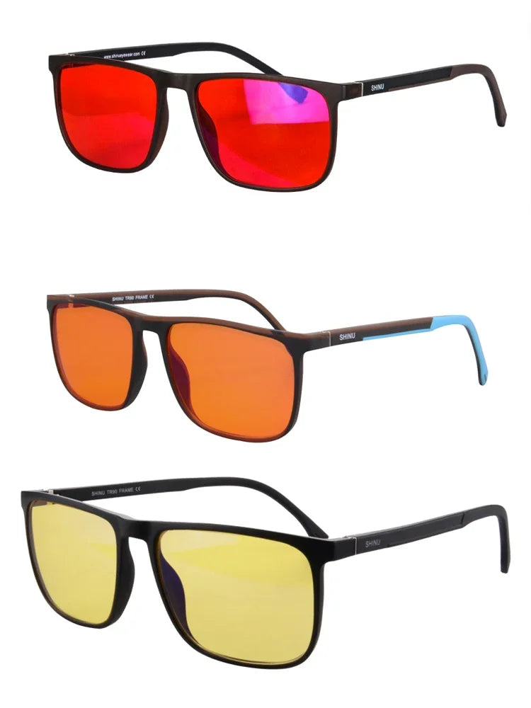 SHINU Brand Good Sleep Blue Light Blocking Glasses Men Red Lenses Anti Green Light Eliminate Eye Strain Glasses  Bluelight