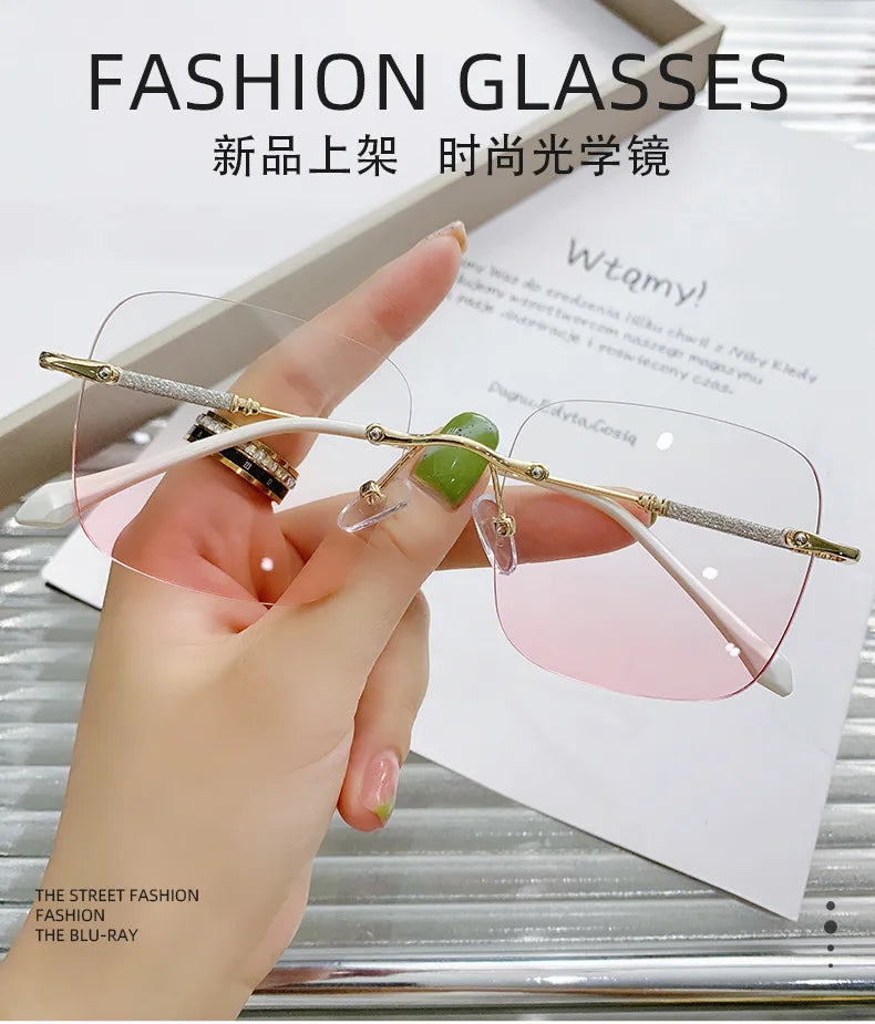 Silver Frame Blush Lenses Myopia Glasses Women Anti-Blue Light Square Eyewear Optical Spectacle Eyeglasses Computer Glasses Men
