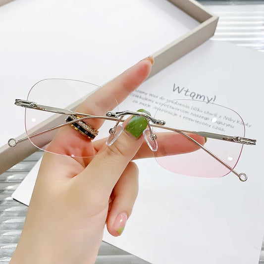 Silver Frame Blush Lenses Myopia Glasses Women Anti-Blue Light Square Eyewear Optical Spectacle Eyeglasses Computer Glasses Men