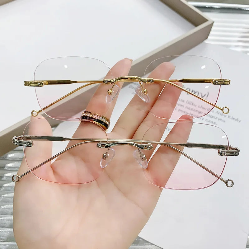 Silver Frame Blush Lenses Myopia Glasses Women Anti-Blue Light Square Eyewear Optical Spectacle Eyeglasses Computer Glasses Men