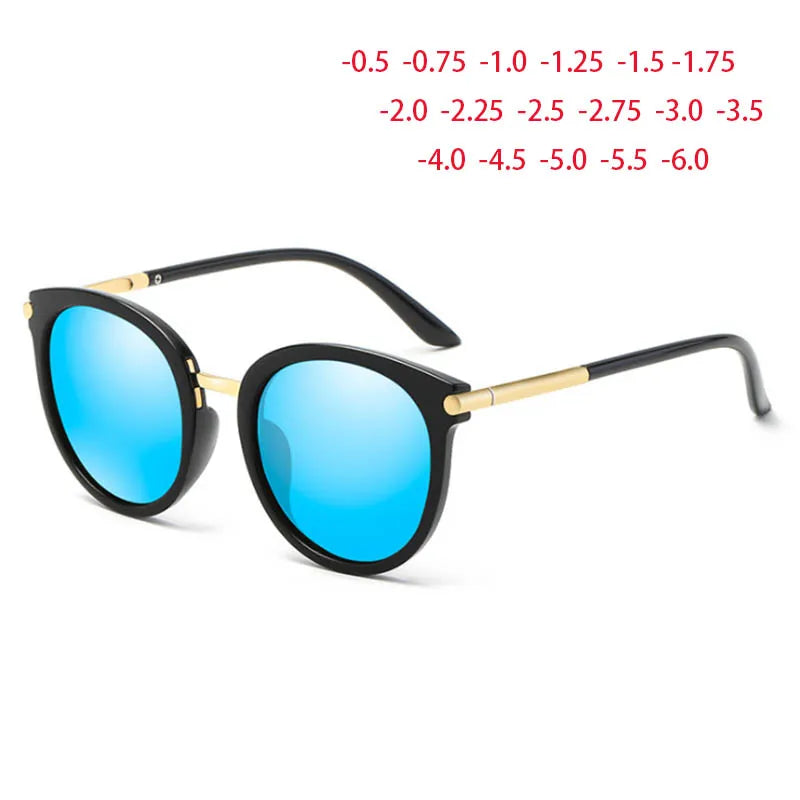 Vintage Minus Lens Polarized Sunglasses Prescription Women Anti-glare Gray Lenses Round Short-sight Goggle 0 -0.5 -0.75 To -6.0