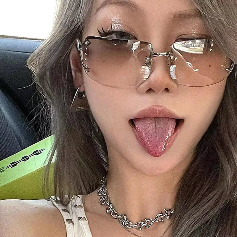 XJiea Y2K Women Sunglasses Designer Punk Rimless Sun Glasses For Men Cycilng Sports UV400 Gradient Lenses Shades Goggle