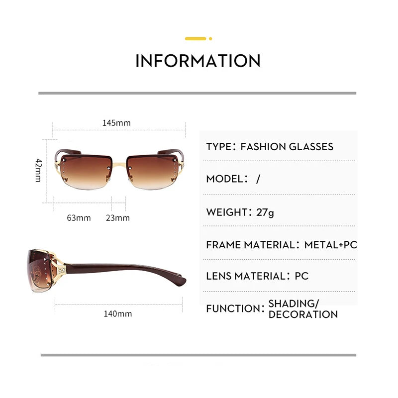 XJiea Y2K Women Sunglasses Designer Punk Rimless Sun Glasses For Men Cycilng Sports UV400 Gradient Lenses Shades Goggle