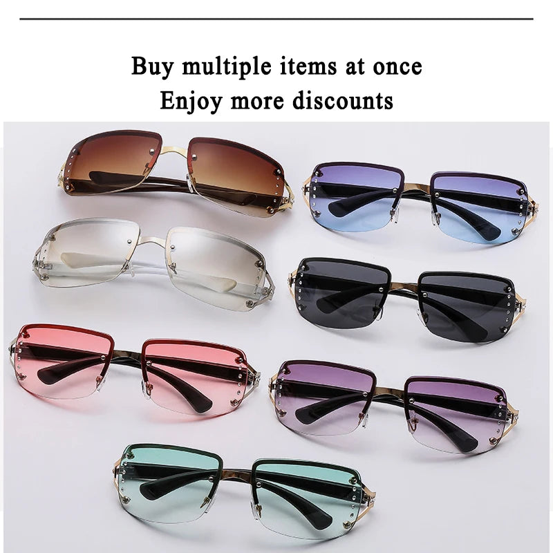 XJiea Y2K Women Sunglasses Designer Punk Rimless Sun Glasses For Men Cycilng Sports UV400 Gradient Lenses Shades Goggle