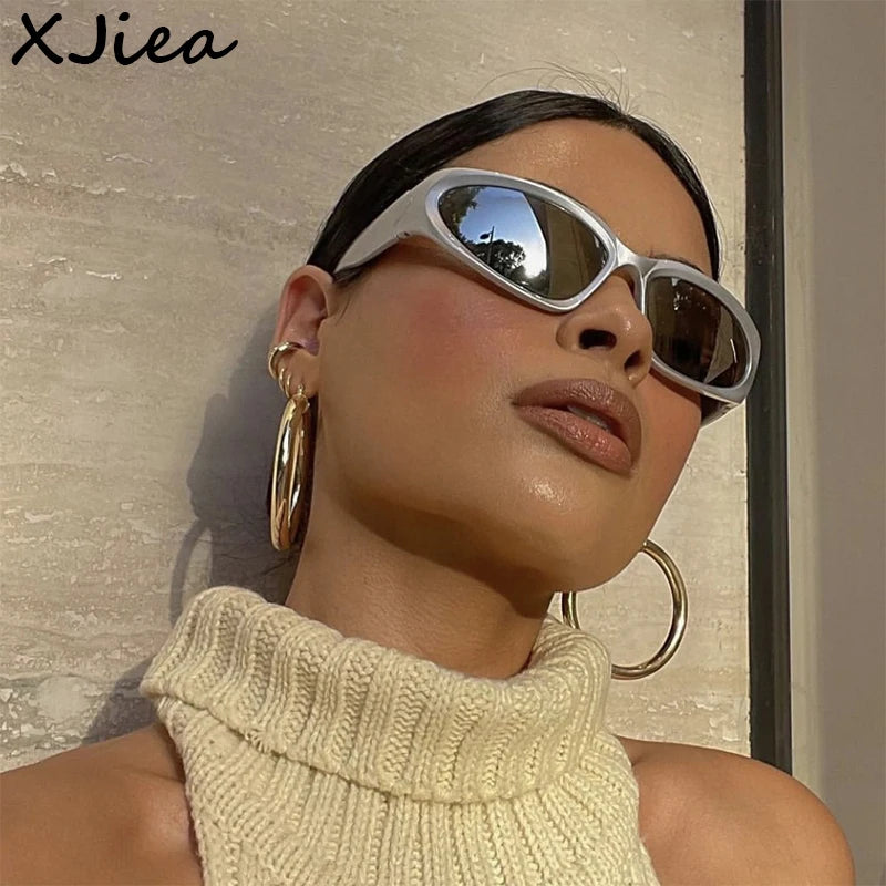XJiea y2k Occhiali da sole Donna 2024 Steampunk Uomo Occhiali Lenti a specchio alla moda Ciclismo all'aperto Unisex Shades Eyewear